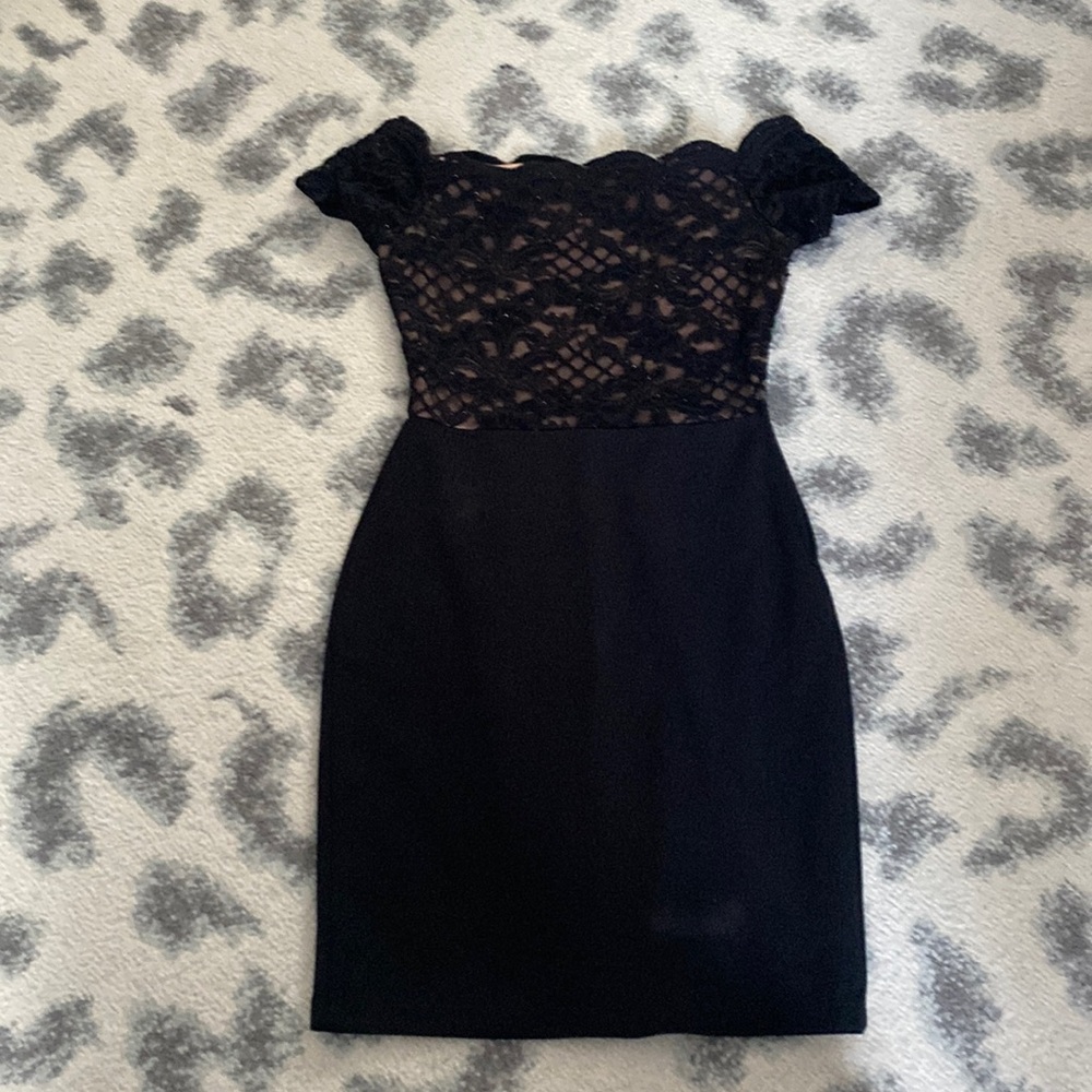 City Studio Sparkly Black Lace Dress